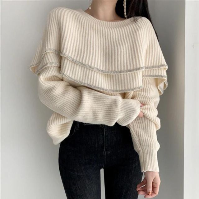 Aria | Gerippter Pullover mit Kontraststreifen