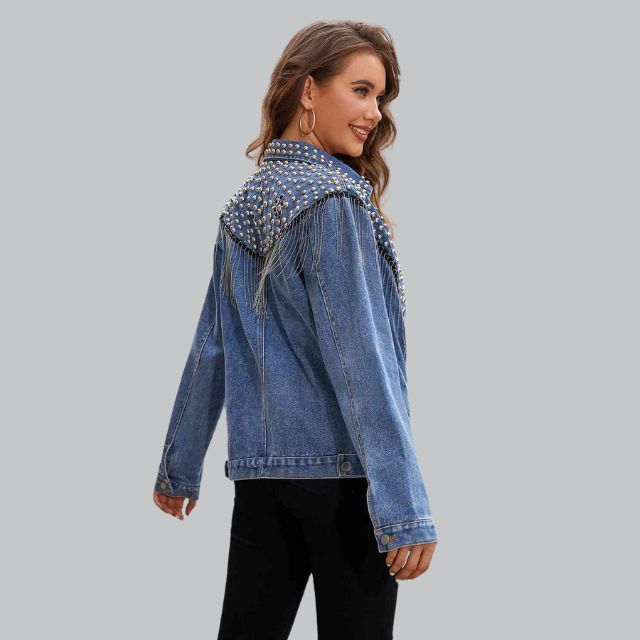 Arisse | Denim Jacke mit Perlen- und Quastenakzenten