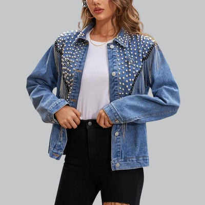 Arisse | Denim Jacke mit Perlen- und Quastenakzenten