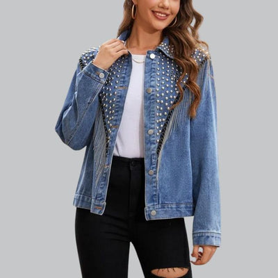 Arisse | Denim Jacke mit Perlen- und Quastenakzenten