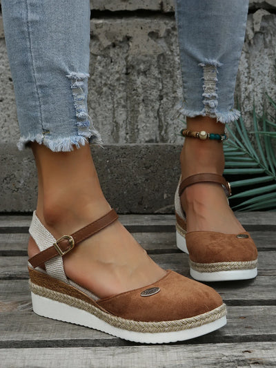 Elnora - Summery linen wedge sandals in bohemian style