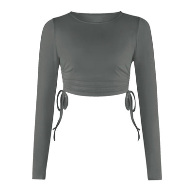 Avalynn | Kordelzug Rundhalsausschnitt Langärmeliges Cropped-T-Shirt Thread Top