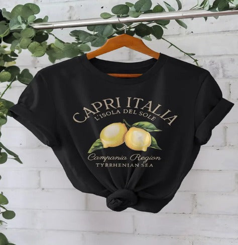 Capri | Kurzarm-T-Shirt mit Zitronen- und Buchstabenprint