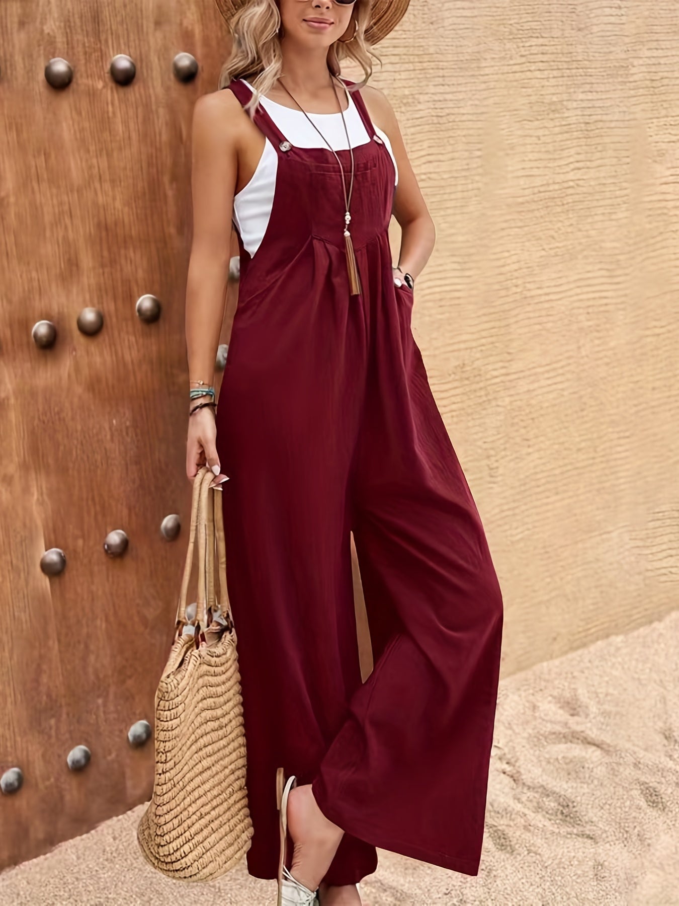 Aura | Entspannte Latzhose mit Taschen und Geraffter Taille - Stilvoller und Bequemer Damen Jumpsuit