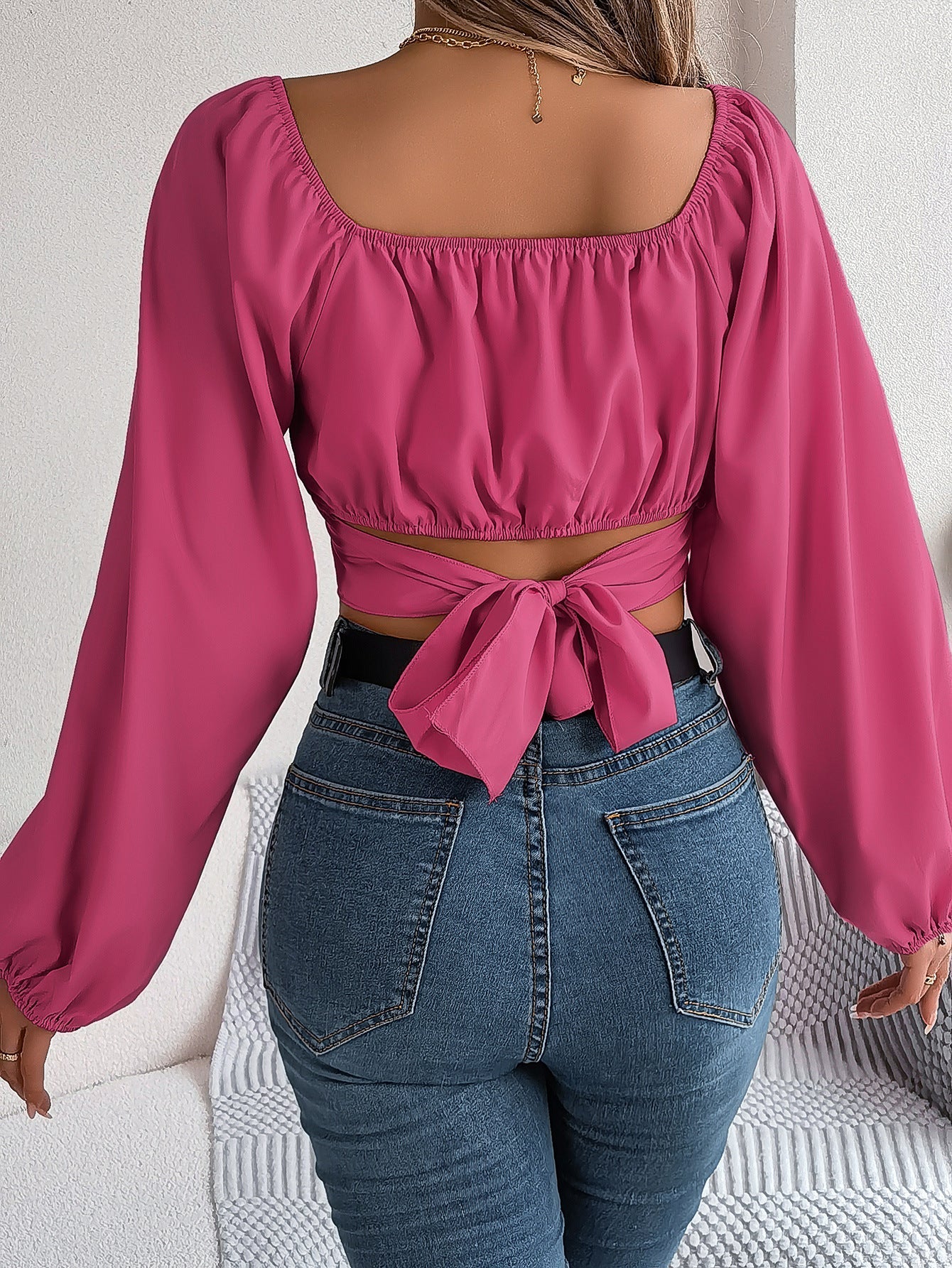 Amore | Chiffon-Top mit Puffärmeln und Spitzenbesatz