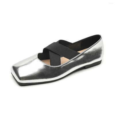 Balleri | Slip-on Ballerinas mit Quadratischem Criss-Cross-Schnürsystem und Gummisohle