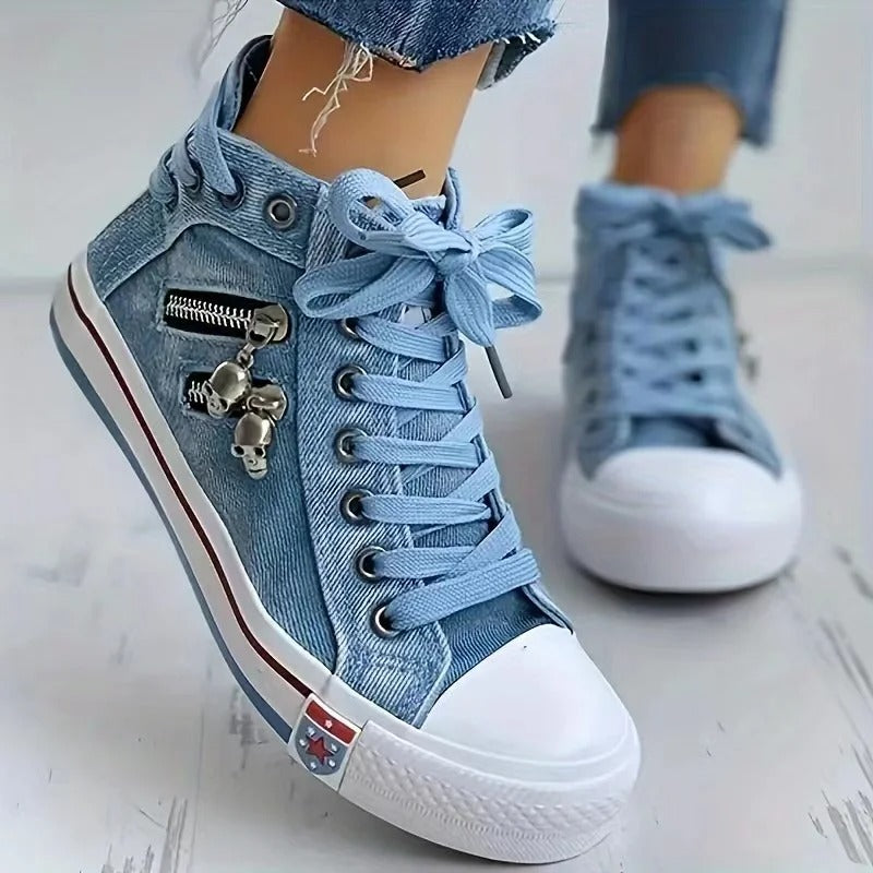 Urbaner Trend-Sneaker – Jeans-Look & Zipper