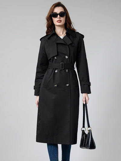 Coletta | Damen Lange Doppelknopf-Trenchcoat mit Gürtel – Klassisch Taillierte Passform