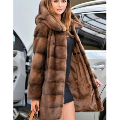 Chloe | Faux Fur Mantel Damen mit Kapuze und Taschen