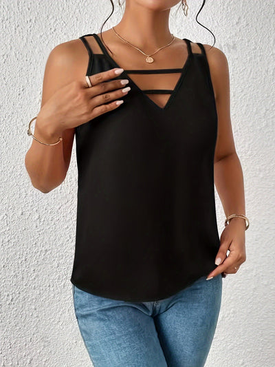 Amelia | Schwarzes Ärmelloses V-Ausschnitt Tanktop für Damen