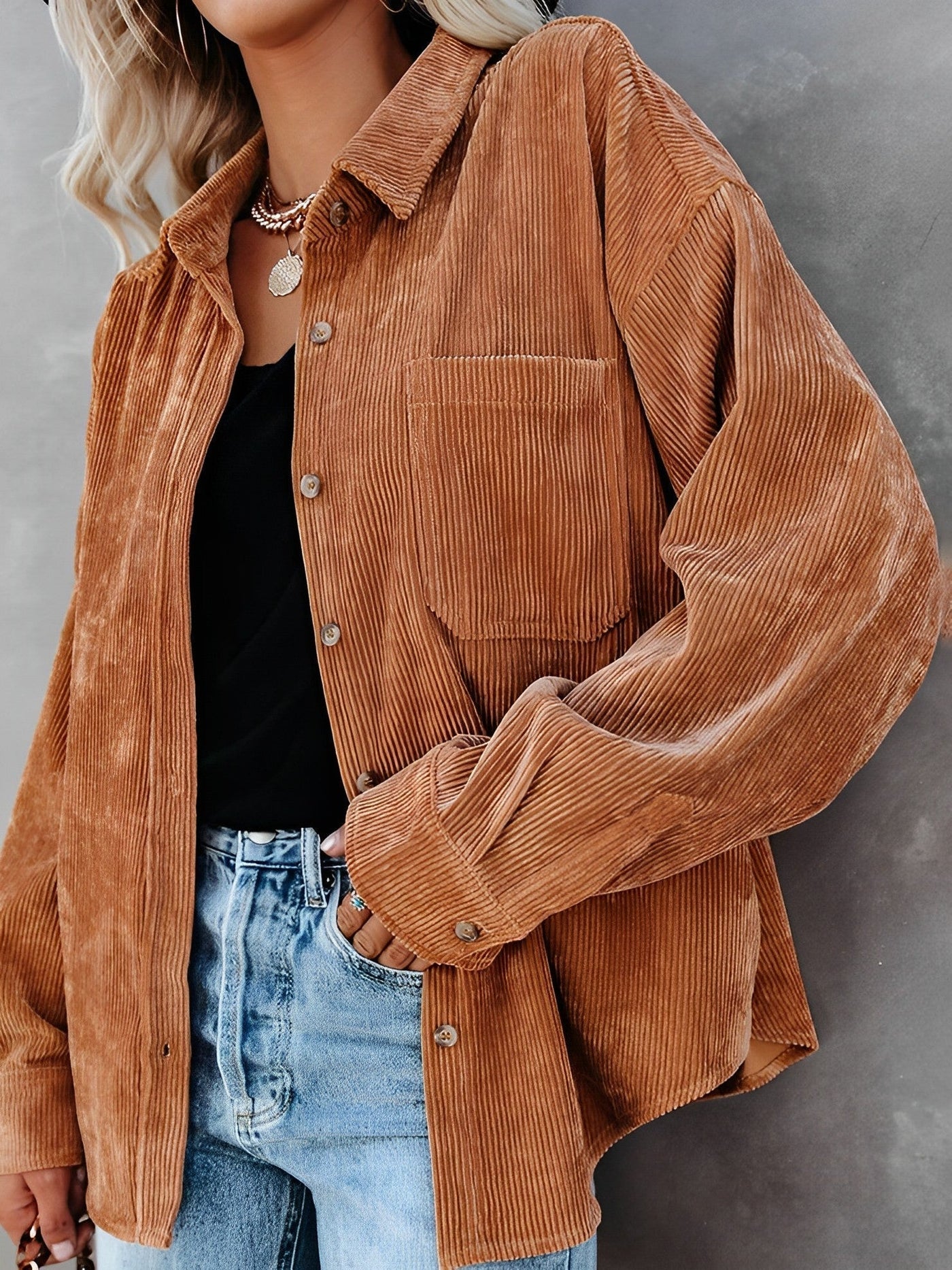 Amara | Damen Corduroy Button Jacket