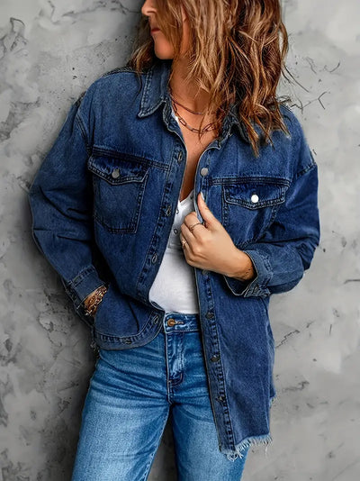 Biltia | Denim-Jacke mit Ausgefranstem Saum und Revers und Pattentaschen