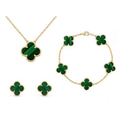 Frida | Clover Schmuckset Elegantes 3-teiliges Edelstahl-Halsband, -Armband und -Ohrringe