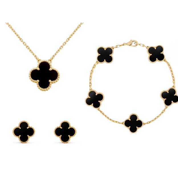 Frida | Clover Schmuckset Elegantes 3-teiliges Edelstahl-Halsband, -Armband und -Ohrringe