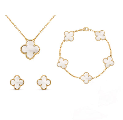 Frida | Clover Schmuckset Elegantes 3-teiliges Edelstahl-Halsband, -Armband und -Ohrringe