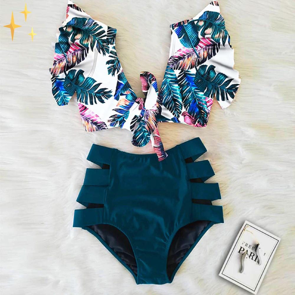 Flora Bikini Set mit hochtailliertem Unterteil und gerafftem Oberteil für einen verspielten und koketten Look