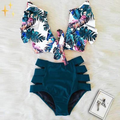 Flora Bikini Set mit hochtailliertem Unterteil und gerafftem Oberteil für einen verspielten und koketten Look