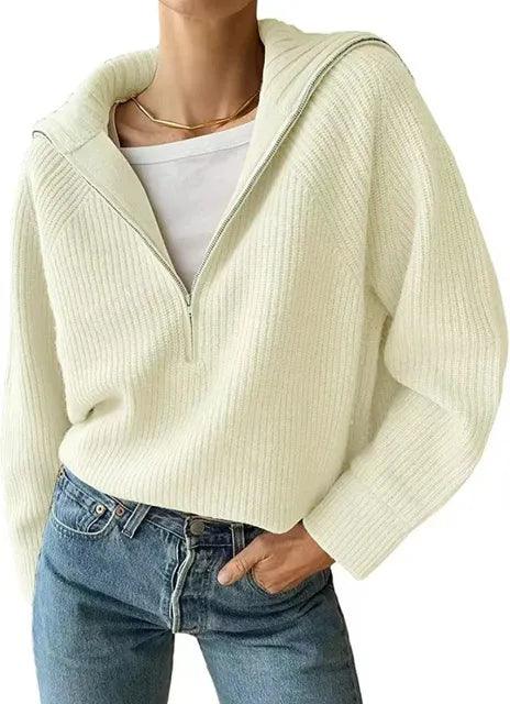 Alyssia | Damen Strickpullover mit V-Ausschnitt und Reißverschluss