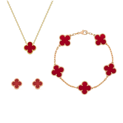 Frida | Clover Schmuckset Elegantes 3-teiliges Edelstahl-Halsband, -Armband und -Ohrringe