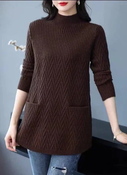 Dimesa | Damen Strickpullover mit hohem Kragen und Zickzack-Muster