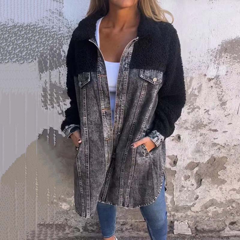 Verena - mit sherpa gefütterte langärmelige jeansjacke für frauen