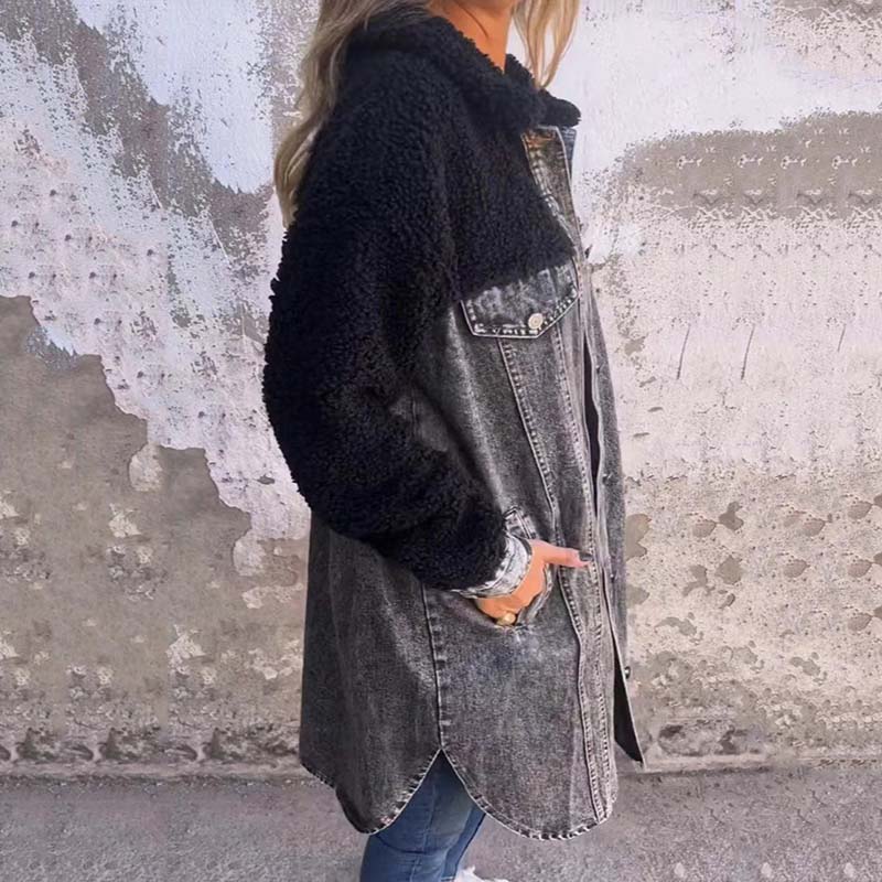 Verena - mit sherpa gefütterte langärmelige jeansjacke für frauen